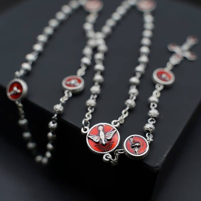 4毫米迷你玫瑰珠玫瑰念珠 - 圣神鸽主题，坚振礼礼品设计 Catholic religious art