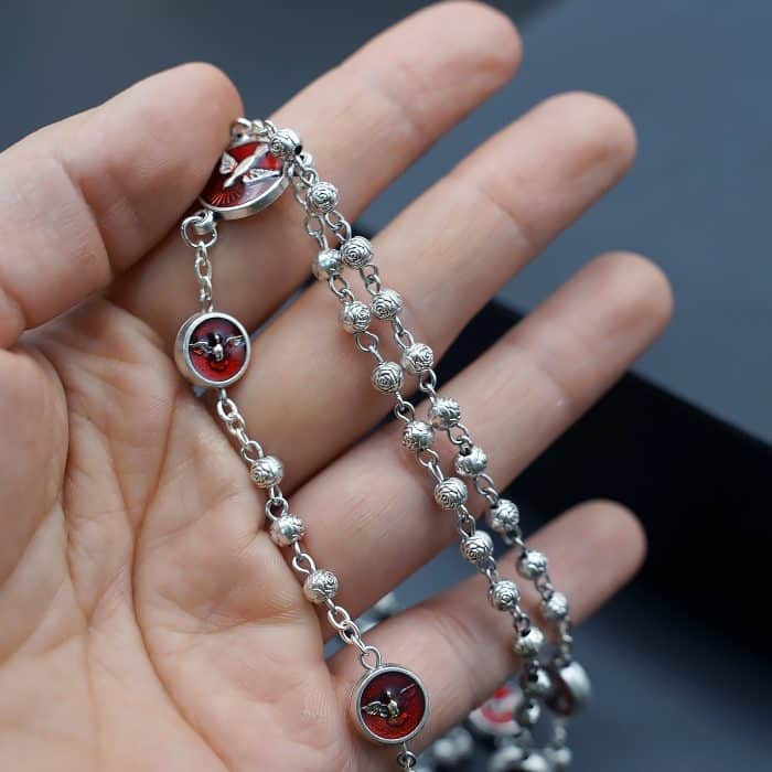 4毫米迷你玫瑰珠玫瑰念珠 - 圣神鸽主题，坚振礼礼品设计 Catholic religious art