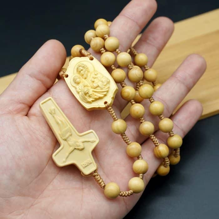 玫瑰念珠-若瑟年-黄杨木-原创款-若瑟文-8mm Catholic religious art