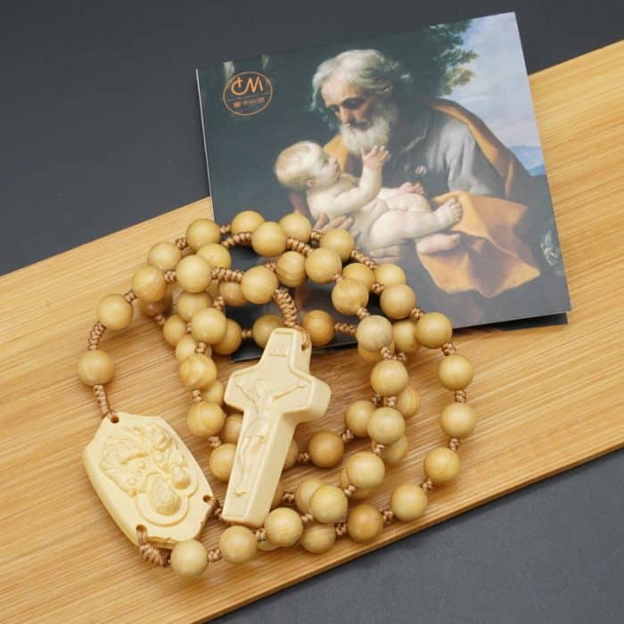 玫瑰念珠-若瑟年-黄杨木-原创款-若瑟文-8mm Catholic religious art