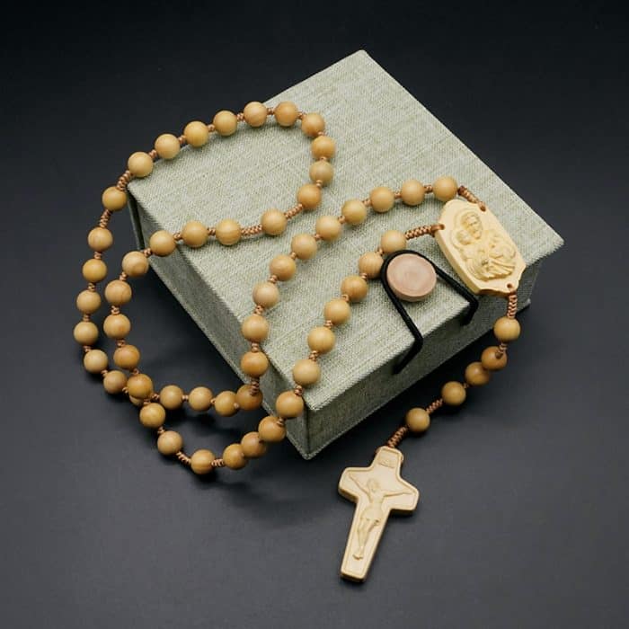 玫瑰念珠-若瑟年-黄杨木-原创款-若瑟文-8mm Catholic religious art