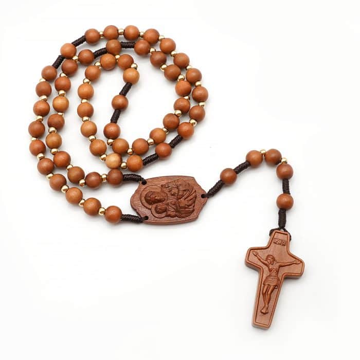 玫瑰念珠-若瑟年-手工枣木-原创款-若瑟经文-8mm Catholic religious art