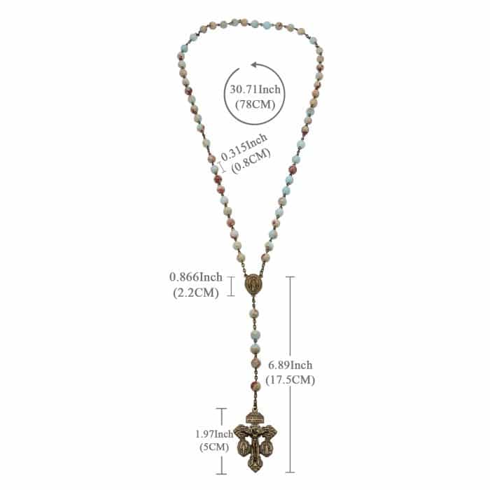 Rosary Beads- Miraculous Medal - Shoushan Stone Beads (With Madonna and Child Zipper Pouch) Catholic religious art