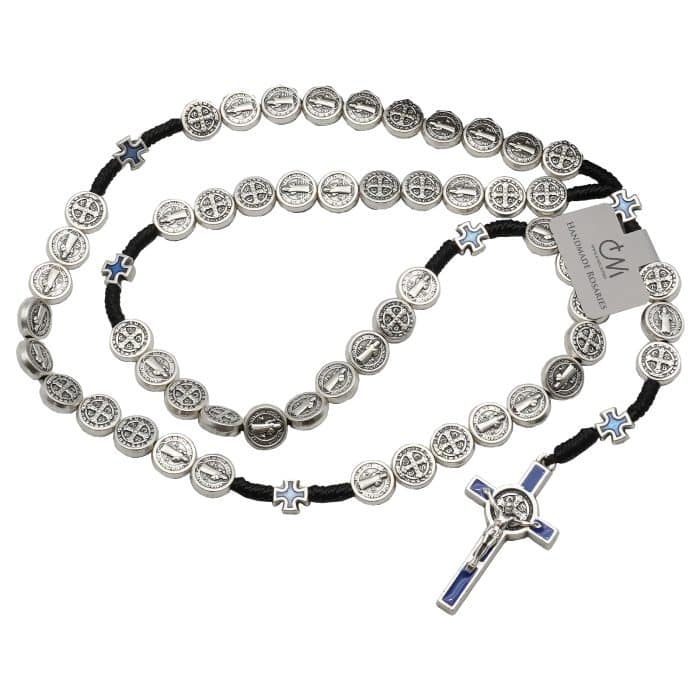 手工编织圣本笃玫瑰念珠 - 珐琅十字架与圣本笃奖章 Catholic religious art