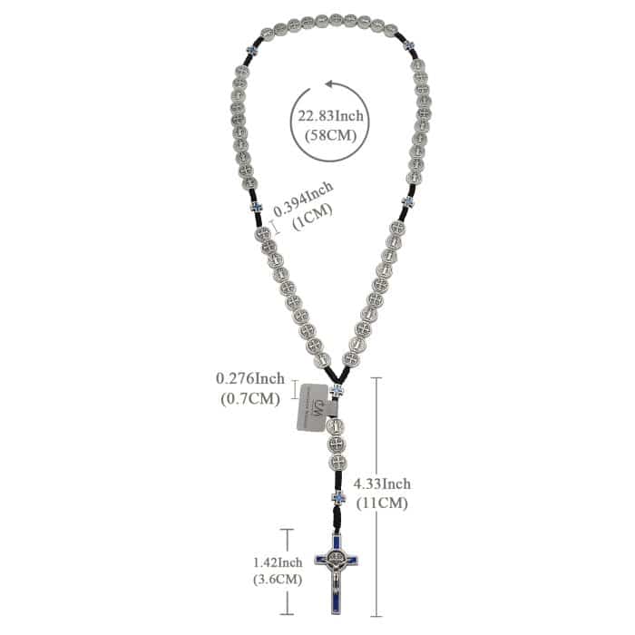 手工编织圣本笃玫瑰念珠 - 珐琅十字架与圣本笃奖章 Catholic religious art