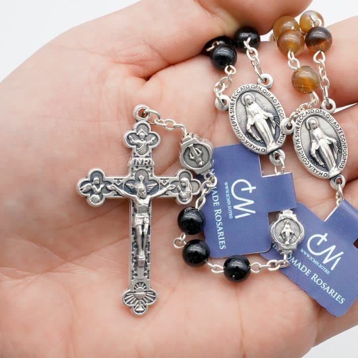 玫瑰念珠-缠丝玛瑙-6mm-送念珠包 Catholic religious art