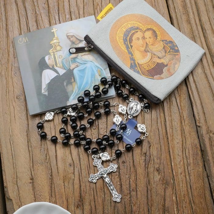 玫瑰念珠-缠丝玛瑙-6mm-送念珠包 Catholic religious art