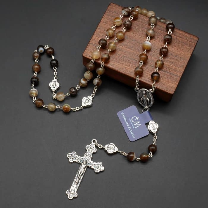 玫瑰念珠-缠丝玛瑙-6mm-送念珠包 Catholic religious art