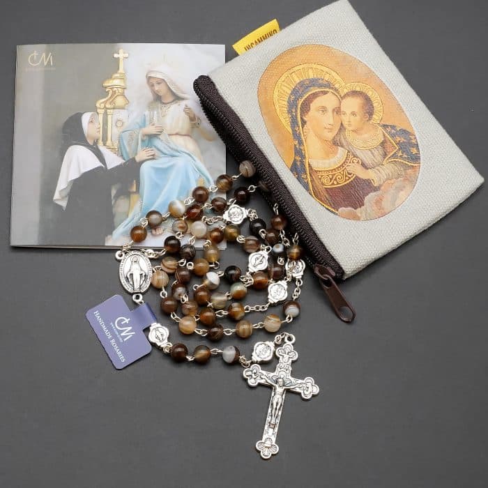 玫瑰念珠-缠丝玛瑙-6mm-送念珠包 Catholic religious art