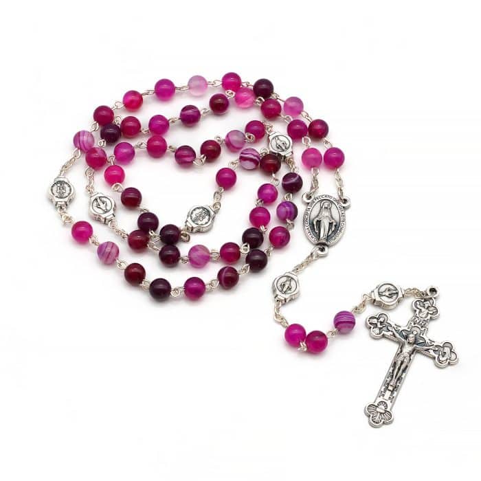 玫瑰念珠-缠丝玛瑙-6mm-送念珠包 Catholic religious art