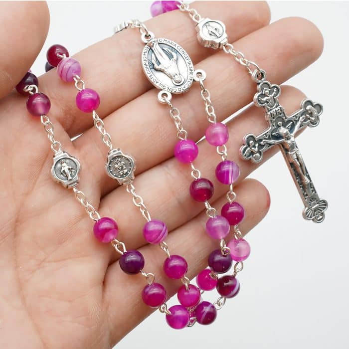 玫瑰念珠-缠丝玛瑙-6mm-送念珠包 Catholic religious art