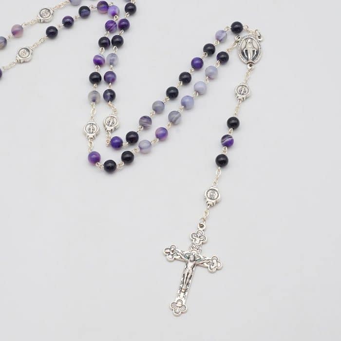 玫瑰念珠-缠丝玛瑙-6mm-送念珠包 Catholic religious art