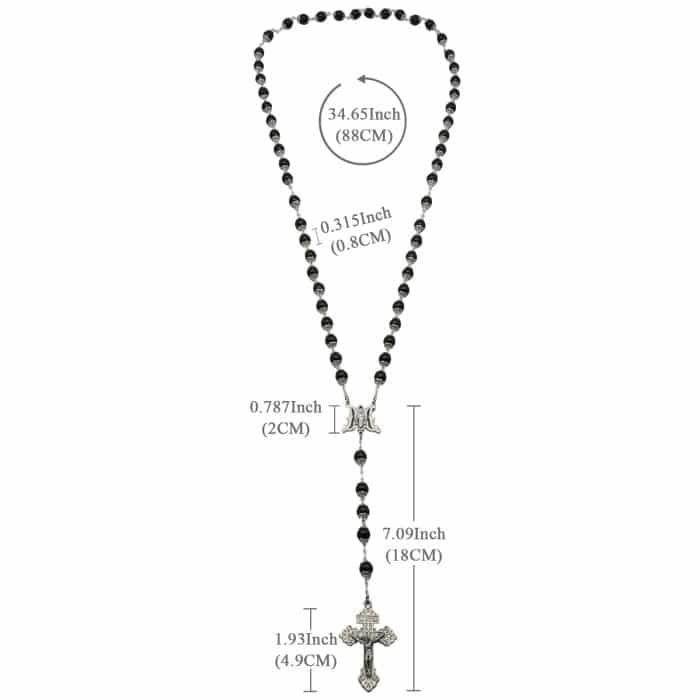 Rosary Beads- Original Design - Black Agate Beads - 8mm (With Holy Family Metal Case) Catholic religious art