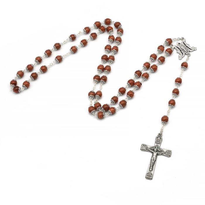 玫瑰念珠-圣母显灵三通-罗马四大殿十字架-金沙石珠-8mm送念珠包 Catholic religious art