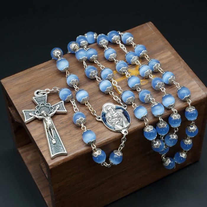 套装组合-玫瑰念珠-原创蓝猫眼-钥匙扣 Catholic religious art