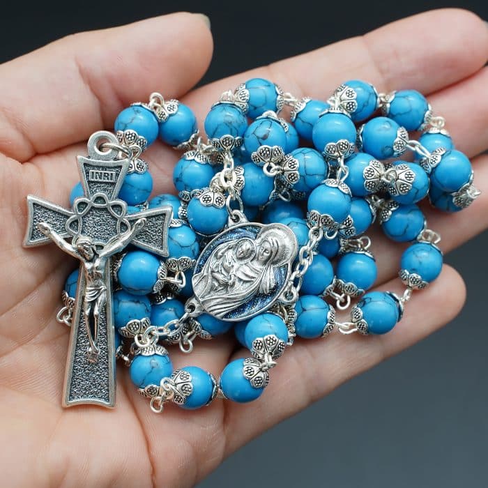 玫瑰念珠-原创蓝松石-8mm送念珠包 Catholic religious art