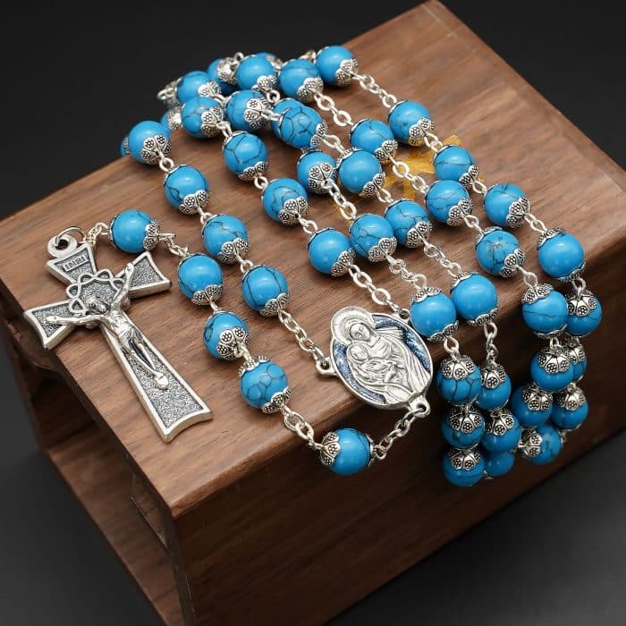 玫瑰念珠-原创蓝松石-8mm送念珠包 Catholic religious art