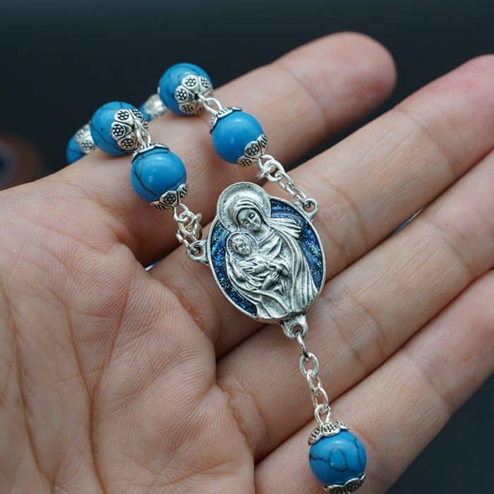 玫瑰念珠-原创蓝松石-8mm送念珠包 Catholic religious art