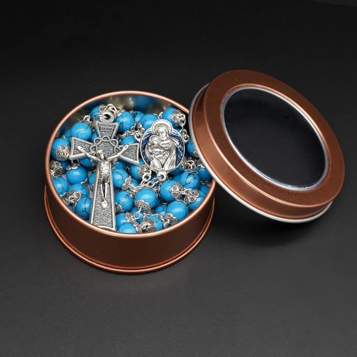 玫瑰念珠-原创蓝松石-8mm送念珠包 Catholic religious art