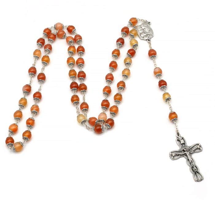 8毫米天然玛瑙玫瑰念珠 - 圣母与圣婴中心挂件 Catholic religious art