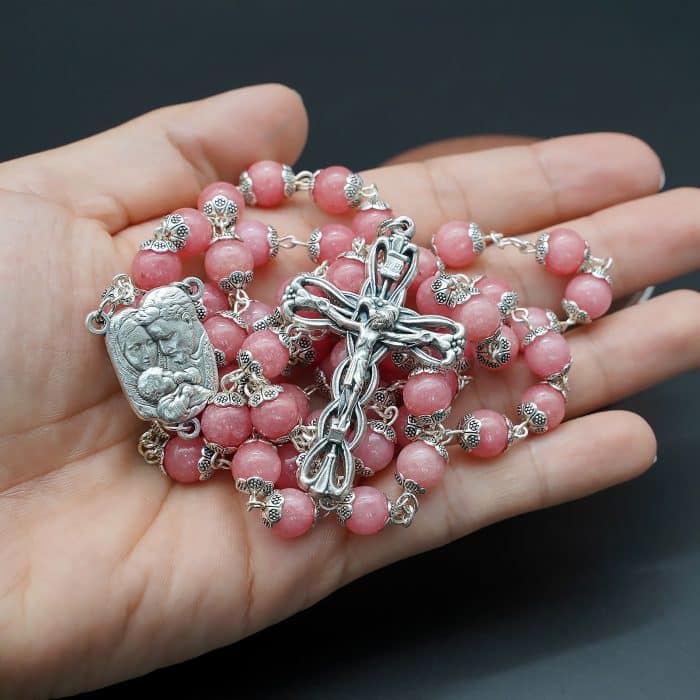 玫瑰念珠-红纹玉髓圣家-8mm Catholic religious art