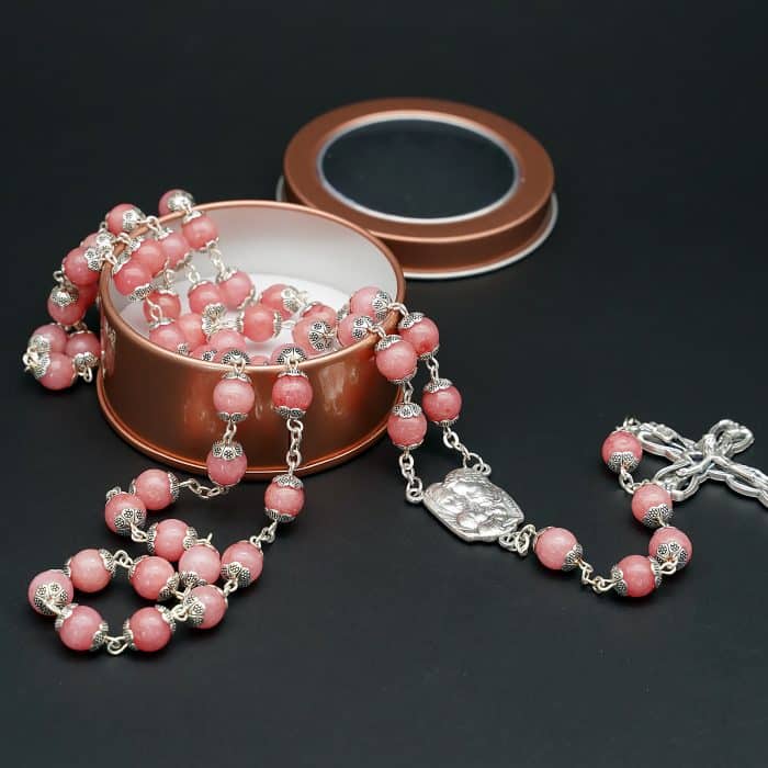 玫瑰念珠-红纹玉髓圣家-8mm Catholic religious art