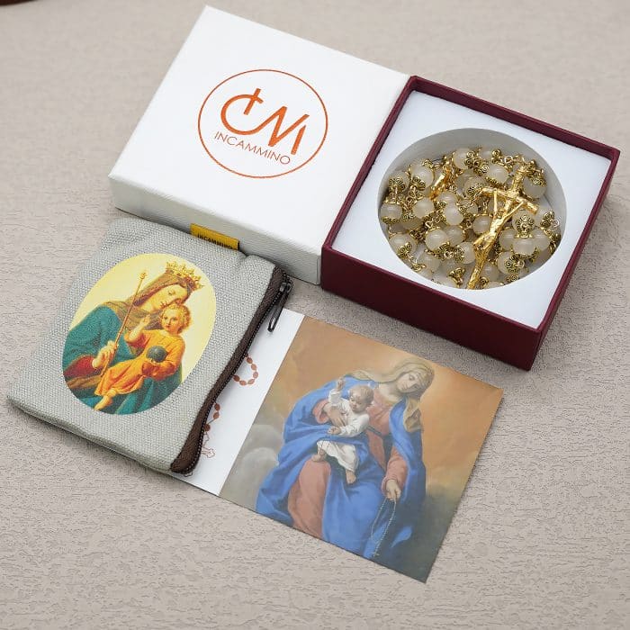 白玉髓玫瑰念珠 - 配意大利配件 - 优雅项链或祈祷玫瑰念珠 Catholic religious art