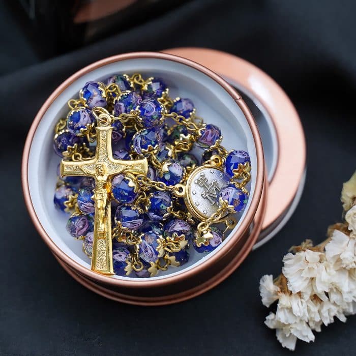 玫瑰念珠-显灵圣母-8mm珠琉璃内花原创-修女手工制作-配意大利配件 Catholic religious art