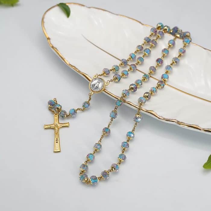 玫瑰念珠-显灵圣母-8mm珠琉璃内花原创-修女手工制作-配意大利配件 Catholic religious art