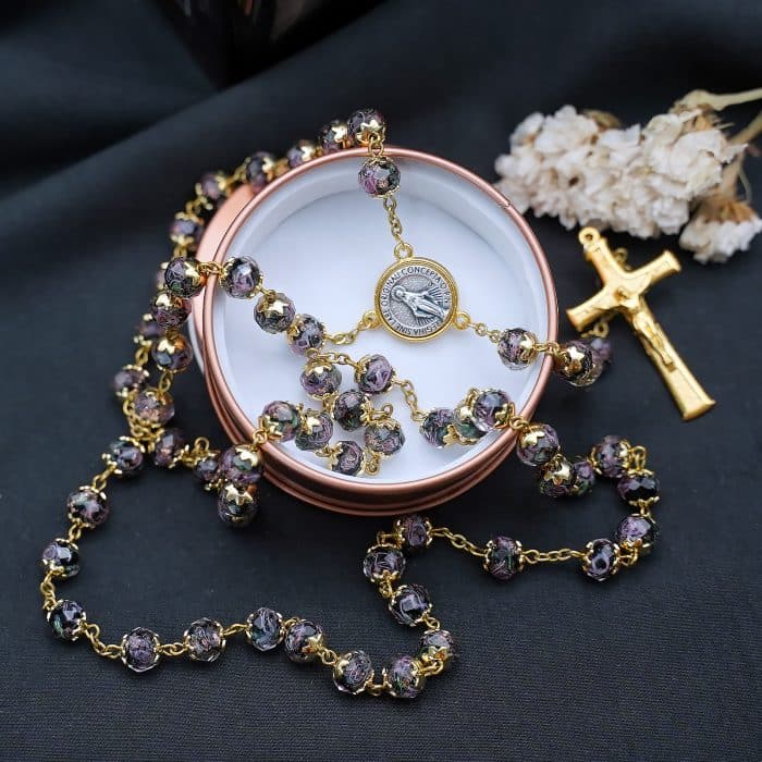 玫瑰念珠-显灵圣母-8mm珠琉璃内花原创-修女手工制作-配意大利配件 Catholic religious art