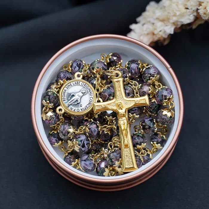 玫瑰念珠-显灵圣母-8mm珠琉璃内花原创-修女手工制作-配意大利配件 Catholic religious art