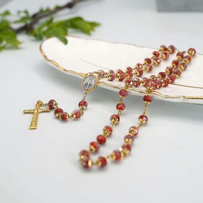 玫瑰念珠-显灵圣母-8mm珠琉璃内花原创-修女手工制作-配意大利配件 Catholic religious art