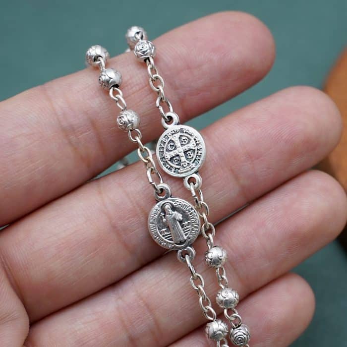 Rosary Beads- Saint Benedict - Beads - 4mm (With Sacred Heart Pouch) Catholic religious art