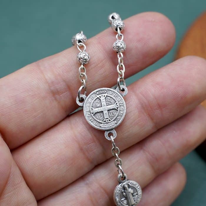 Rosary Beads- Saint Benedict - Beads - 4mm (With Sacred Heart Pouch) Catholic religious art