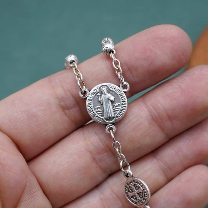 Rosary Beads- Saint Benedict - Beads - 4mm (With Sacred Heart Pouch) Catholic religious art