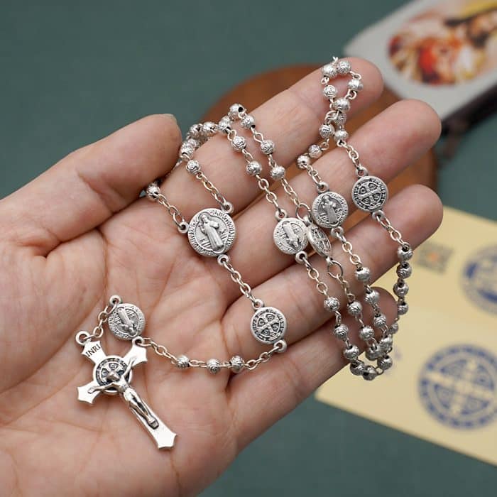 Rosary Beads- Saint Benedict - Beads - 4mm (With Sacred Heart Pouch) Catholic religious art