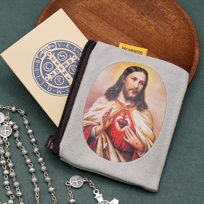 Rosary Beads- Saint Benedict - Beads - 4mm (With Sacred Heart Pouch) Catholic religious art