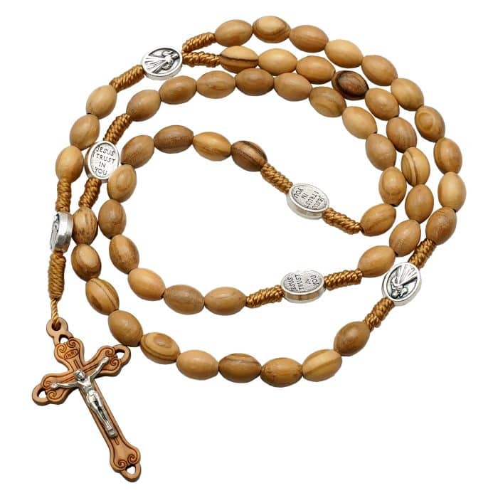 6x9毫米橄榄木珠玫瑰念珠绳编上主慈悲耶稣显灵圣母与圣本笃 Catholic religious art