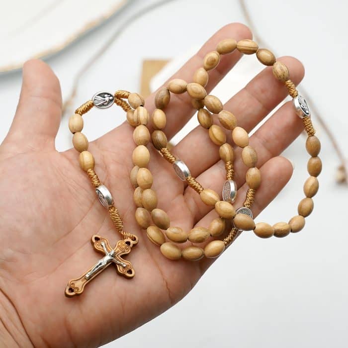 6x9毫米橄榄木珠玫瑰念珠绳编上主慈悲耶稣显灵圣母与圣本笃 Catholic religious art