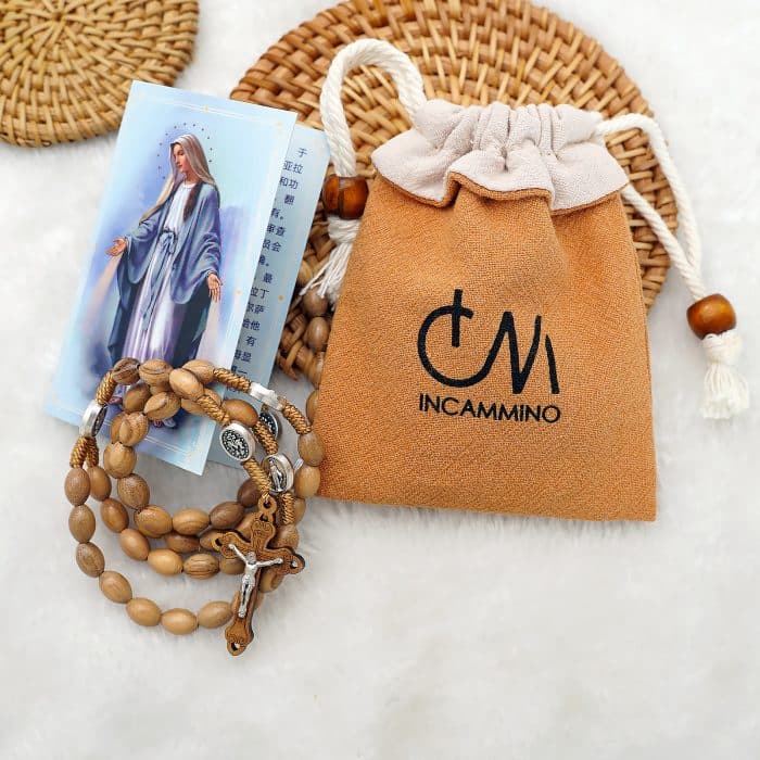 6x9毫米橄榄木珠玫瑰念珠绳编上主慈悲耶稣显灵圣母与圣本笃 Catholic religious art