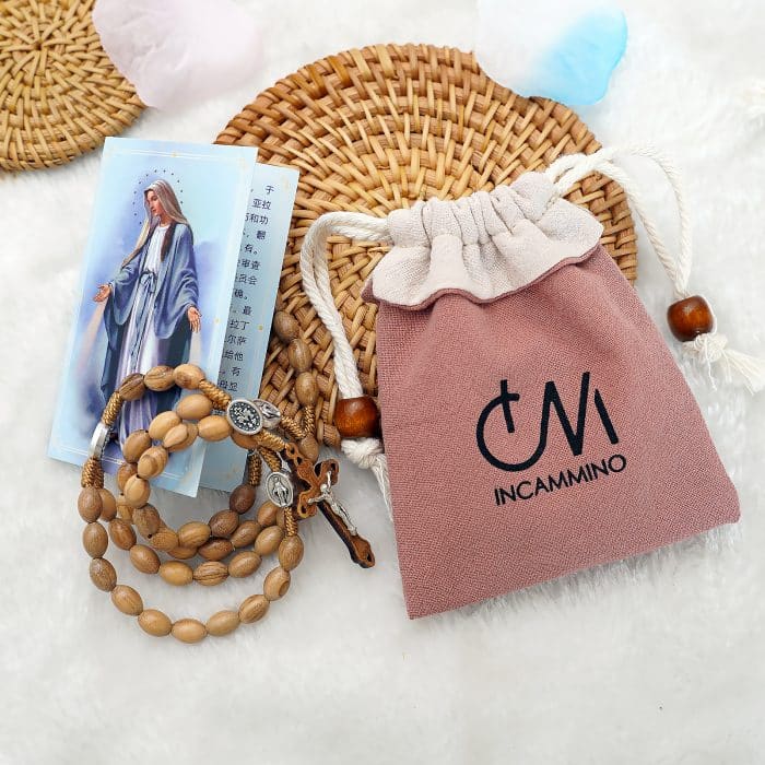 6x9毫米橄榄木珠玫瑰念珠绳编上主慈悲耶稣显灵圣母与圣本笃 Catholic religious art