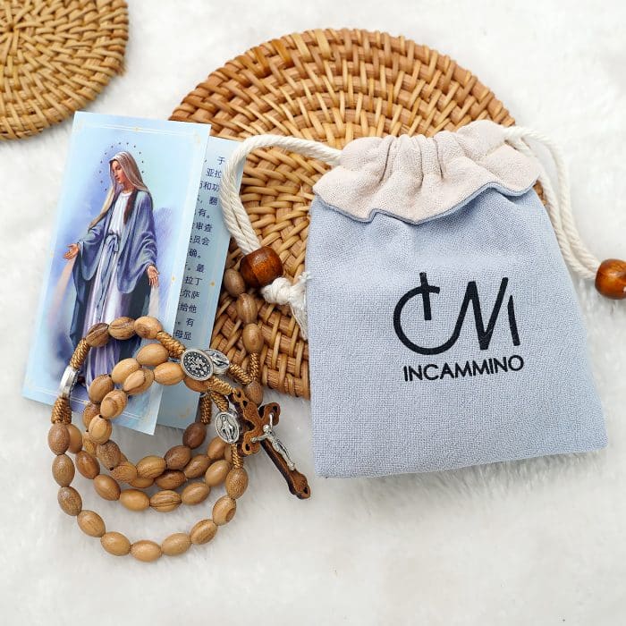 6x9毫米橄榄木珠玫瑰念珠绳编上主慈悲耶稣显灵圣母与圣本笃 Catholic religious art