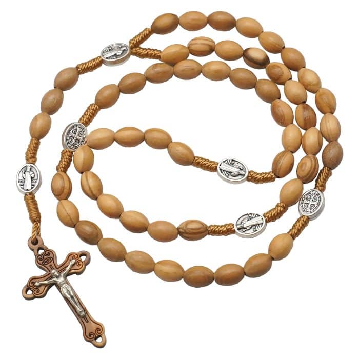 6x9毫米橄榄木珠玫瑰念珠绳编上主慈悲耶稣显灵圣母与圣本笃 Catholic religious art