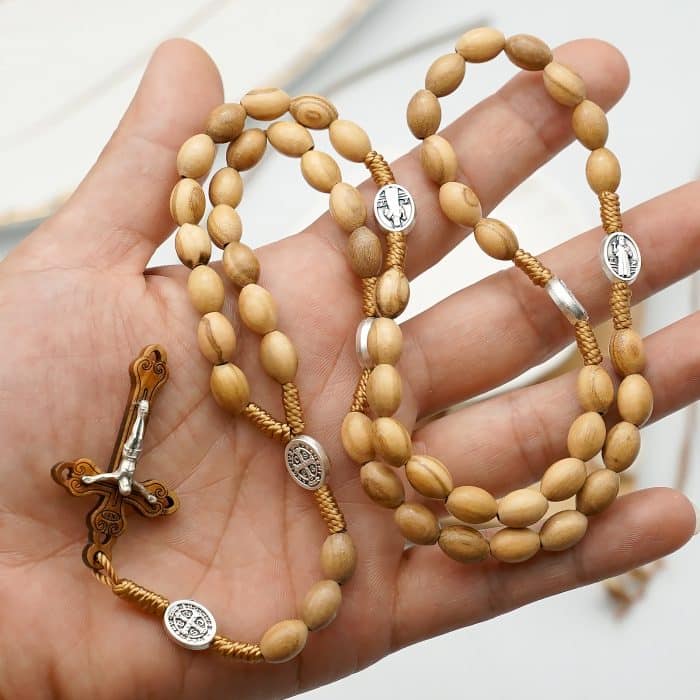 6x9毫米橄榄木珠玫瑰念珠绳编上主慈悲耶稣显灵圣母与圣本笃 Catholic religious art