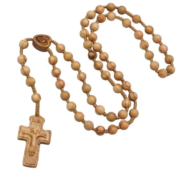 手工橄榄木绳编玫瑰念珠 - 附赠袋子与卡片 Catholic religious art