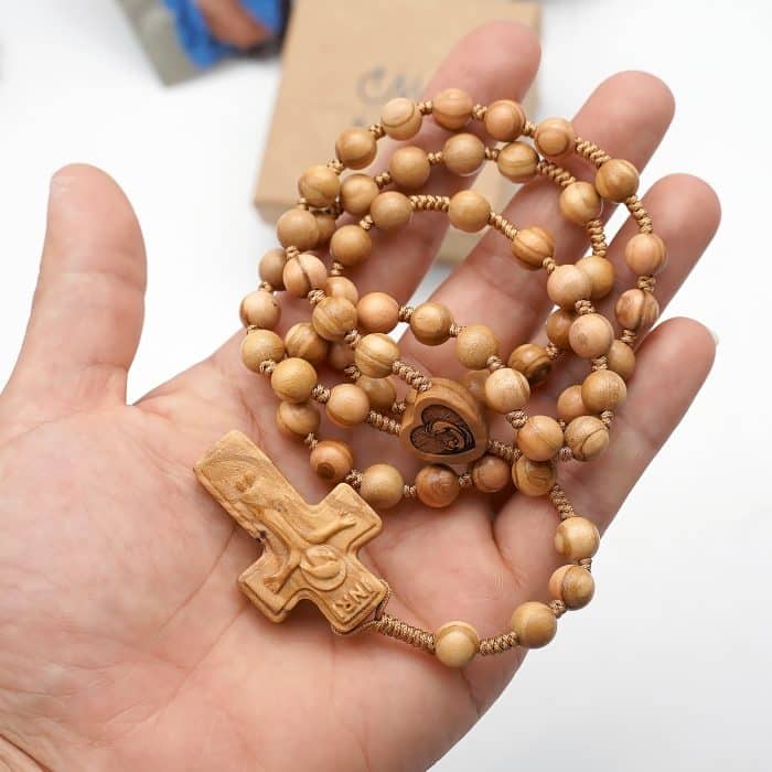 手工橄榄木绳编玫瑰念珠 - 附赠袋子与卡片 Catholic religious art