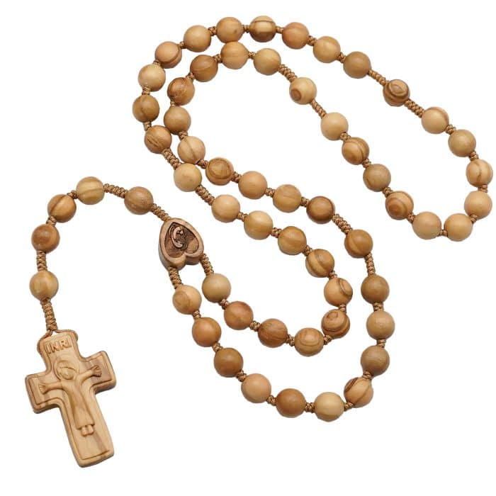 手工橄榄木绳编玫瑰念珠 - 附赠袋子与卡片 Catholic religious art