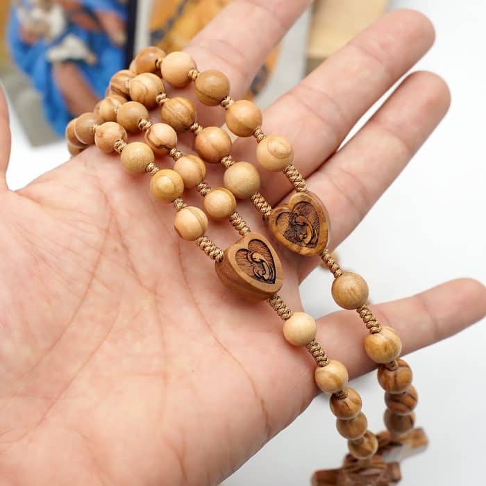 手工橄榄木绳编玫瑰念珠 - 附赠袋子与卡片 Catholic religious art