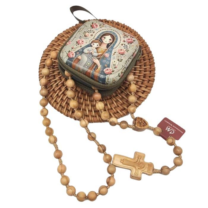 手工橄榄木绳编玫瑰念珠 - 附赠袋子与卡片 Catholic religious art
