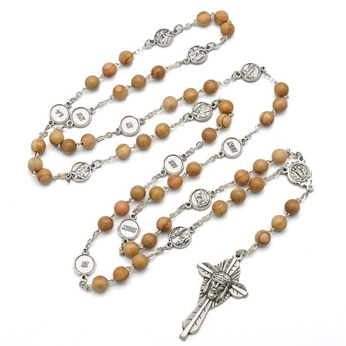 手工橄榄木苦路念珠 - 耶稣圣面主题 - 意大利祈祷配件 Catholic religious art